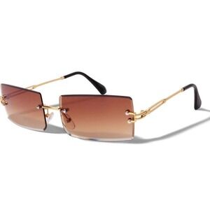 CLASSIC RIMLESS RETRO RECTANGLE TINTED FASHION SUNGLASSES UNISEX